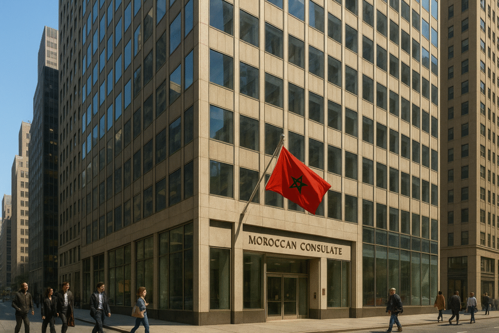 Exterior of the Moroccan Consulate New York, located at 10 E 40th Street, Manhattan.